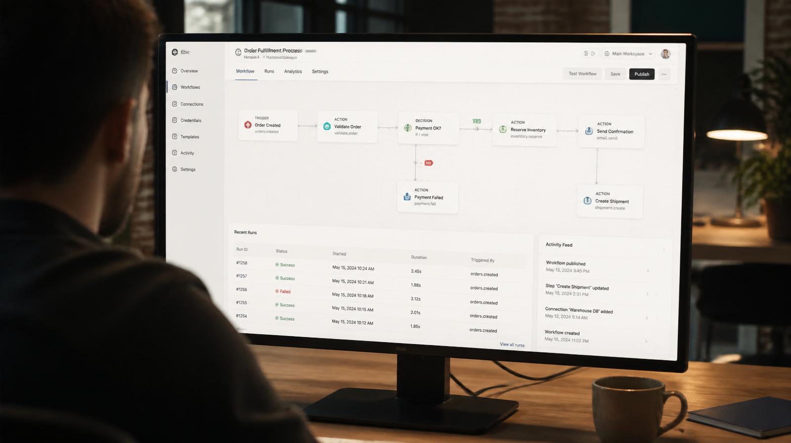 Painel de automação em monitor de escritório