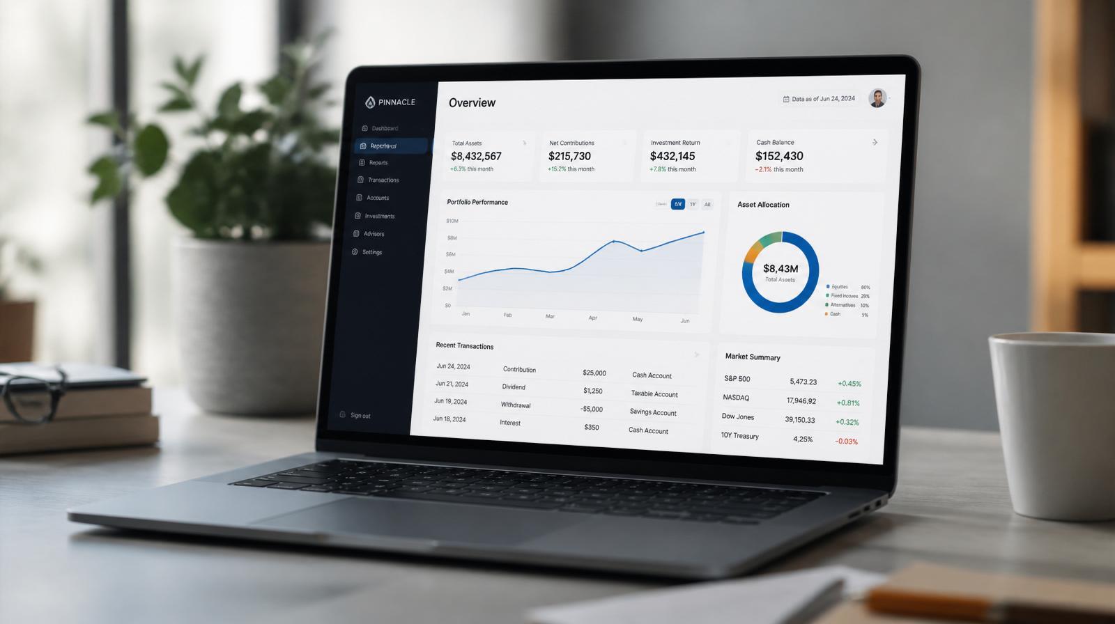 Notebook com dashboard corporativo aberto